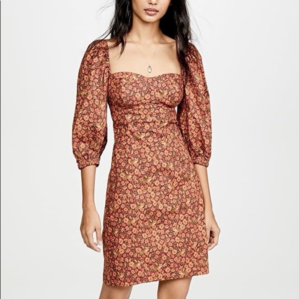 Farm Rio Leopard Floral Garden Puff Sleeve Dress